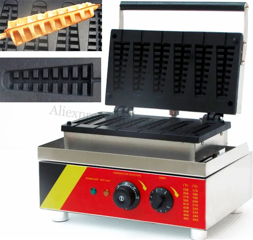 

Commercial Lolly Waffle Baker Electric Waffle Machine Pine Tree Shaped 6 Molds 110V 220V 1500W Nonstick Cooking