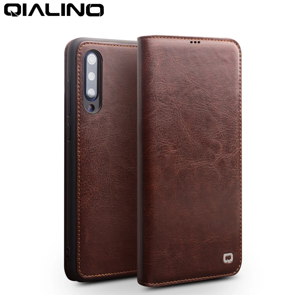 QIALINO, Модный чехол для телефона из натуральной кожи для Xiaomi Mi 9, 6,39 дюймов, ручной работы, флип-чехол с отделением для карт, для Xiaomi Mi 9