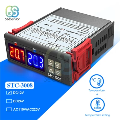 STC-1000 STC-3000 STC-3008 STC-3018 светодиодный цифровой Температура контроллер термостат терморегулятор инкубатор 12V 24V 110V 220V - Цвет: STC-3008 DC 12V