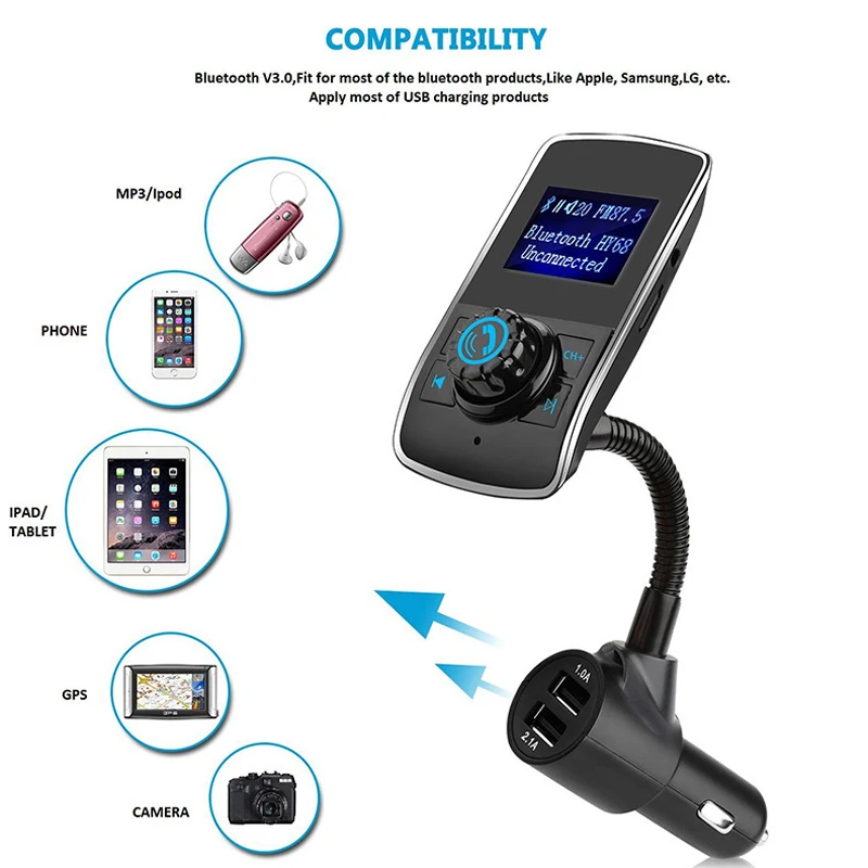 YASOKRO FM передатчик модулятор Автомобильный аудио MP3 плеер Bluetooth Handsfree
