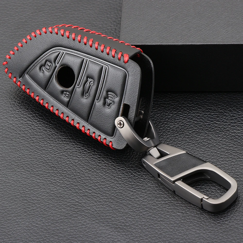 Черный кожаный чехол для ключей BMW X5 X6 2014 2015 2016 F15 3 кнопки Smart Key сумка держатель
