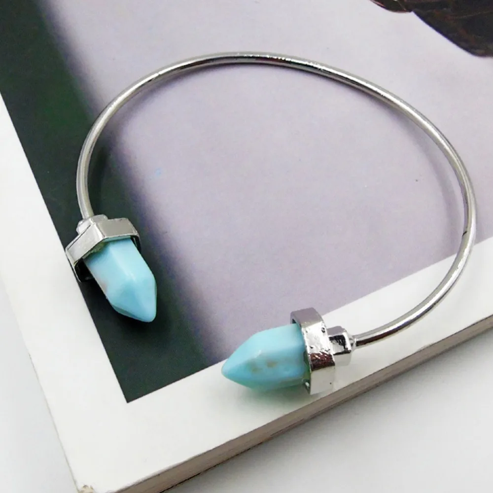 New Boho Created Blue White Stone Healing Bullet Point Bracelets &amp Bangles Faux Marble Howlite Bangle For Women #273873 | Украшения и