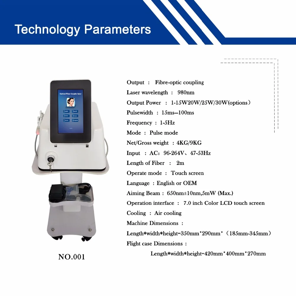 

Veins removal machine 980nm diode red veins vascular removal machine 980 nm Wavelength 30W high power Six languages