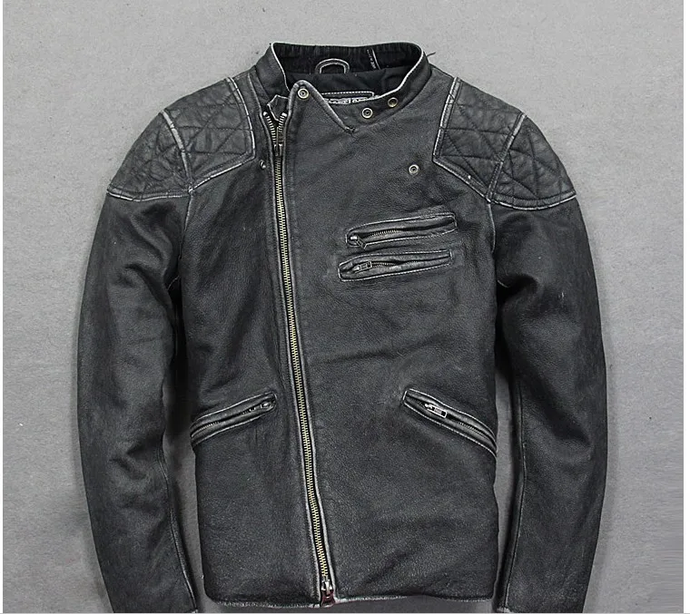 

2019 Men's Vintage Black Skulls Motorcycle Leather Jacket Black Stand Collar Genuine Cowhide Loss of sales, sold no longer produ