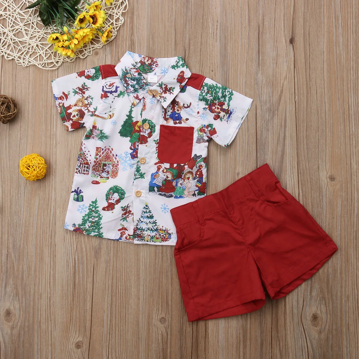 CANIS New Sweet Xmas Toddler Kid Baby Boy Print T Shirt Top+Shorts Pants Casual Outfit Clothes Set 0-5 | Детская одежда и обувь