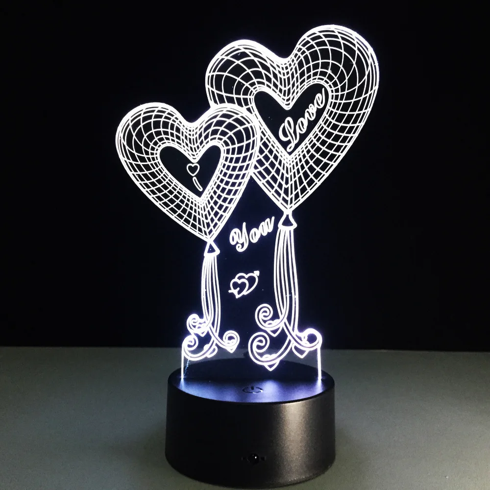 

Novelty 3D Double Heart Night Light Remote Touch 7 Color Change LED USB Table Lamp Moon Romantic Wedding Party Decor Kids Gift