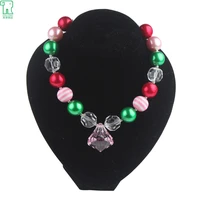 new children chunky beads necklace crystal pendant chunky bubblegum necklace for girls kids 2pcslot