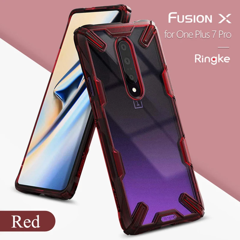 Чехол Ringke Fusion X для Oneplus 7 Pro, двойной слой, прозрачная задняя крышка из поликарбоната, мягкая рамка из ТПУ, гибридная сверхмощная защита от падения - Цвет: Red