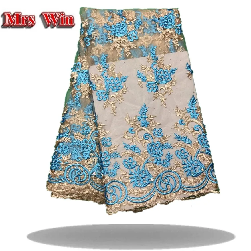 Mrs. win 2018 Африка вышитые сетки Швейцарский Тюль Ткань 5 ярдов цветок бусины