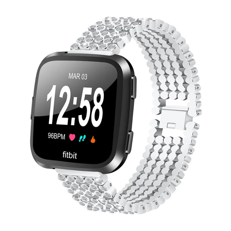 Fashion Luxury Women Watch Bands For Fitbit Versa Lite Stainless Steel Diamond Wristband Replacement Strap Diamonds Hook Buckle | Наручные