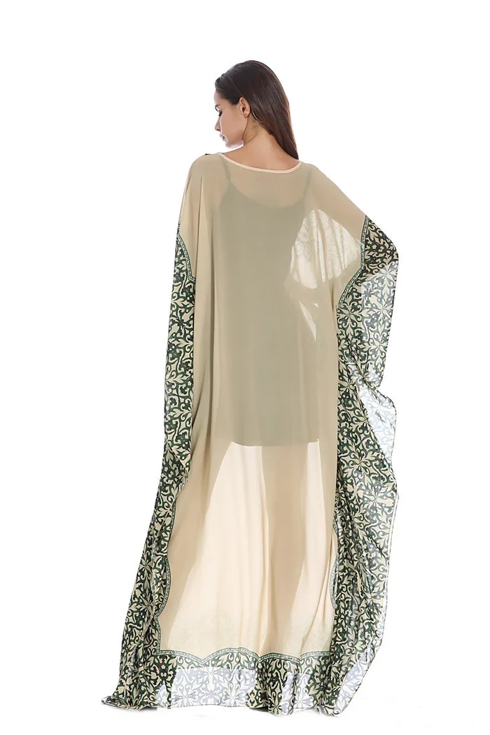 

Vintage Muslim Printed Chiffon Abaya Batwing Sleeve Women Loose Islamic Clothing Dubai Femme Sexy Long Party Maxi Robe Gown