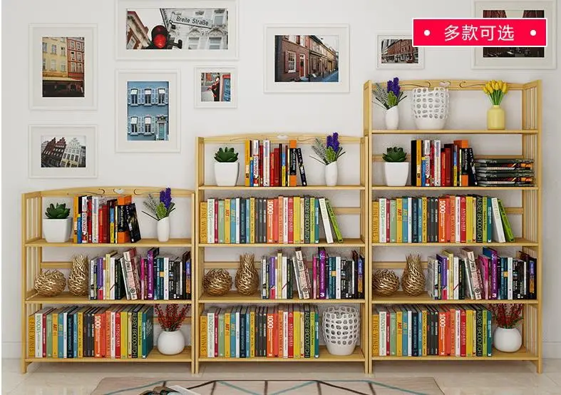 Simple Modern 4 layer Bamboo Bookshelf Solid Wood Floor Home Student Children chinese japanese Bookcase Table |