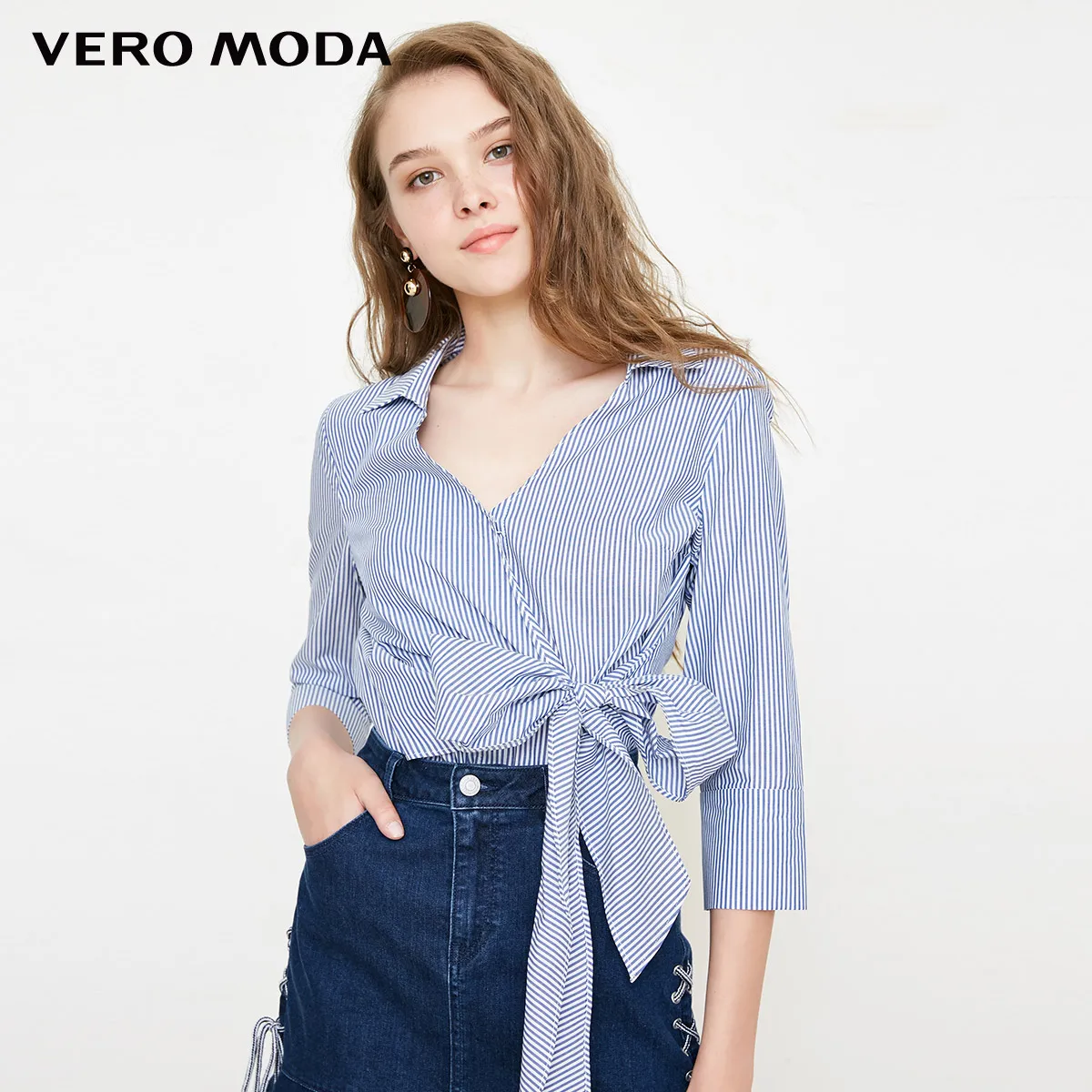 Vero Moda рубашка женская О товаре Для женщин нoвинкa сплoшнoe плaтьe в пoлoскy Привязать личность кружевное платье без рукавов с декоративной рубашка | 318331515 - Цвет: Lt. pewter blue