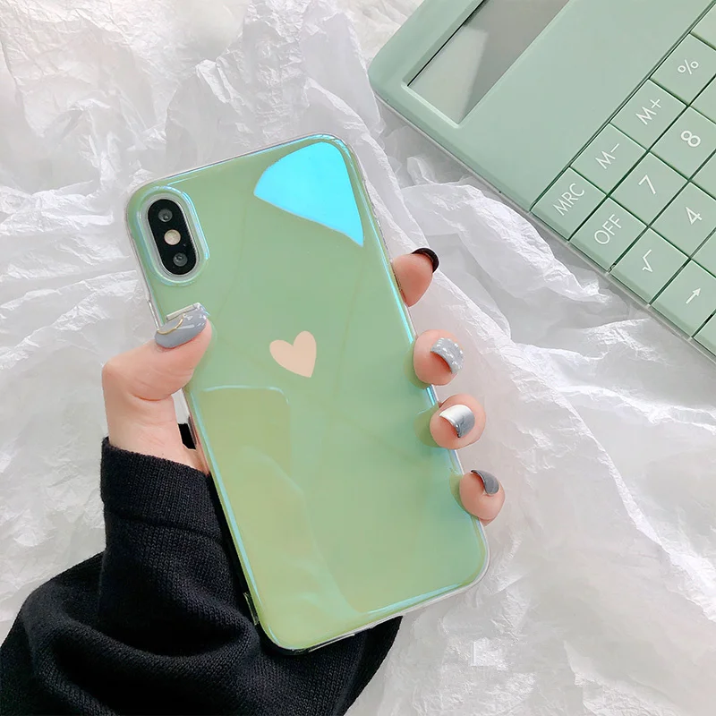 Мятно-зеленый чехол для телефона с сердечком iphone 6 s 7 8 plus мягкий силиконовый