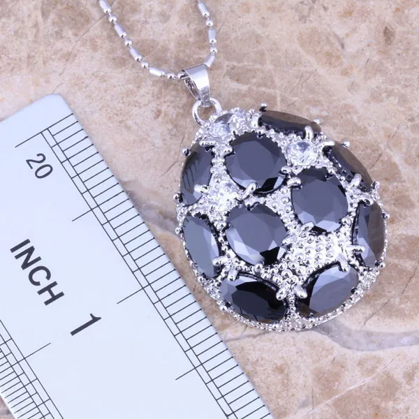 Черный кубический цирконий Белый CZ посеребренный комплект ювелирных изделий