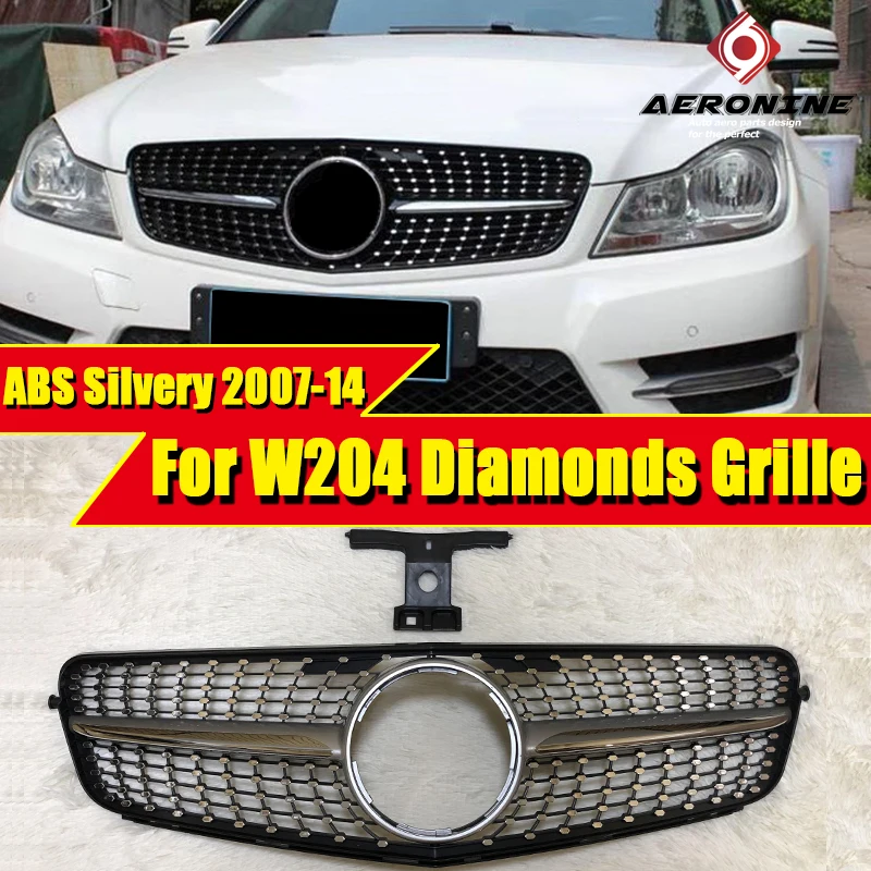 W204DiGrSiW0714 W204 Алмазная решетка гриль Спорт A45amg вид ABS серебро C Класс C180 C200 C250 передний бампер почек решетки без знака 2007 - Цвет: W204DiGrSiW0714