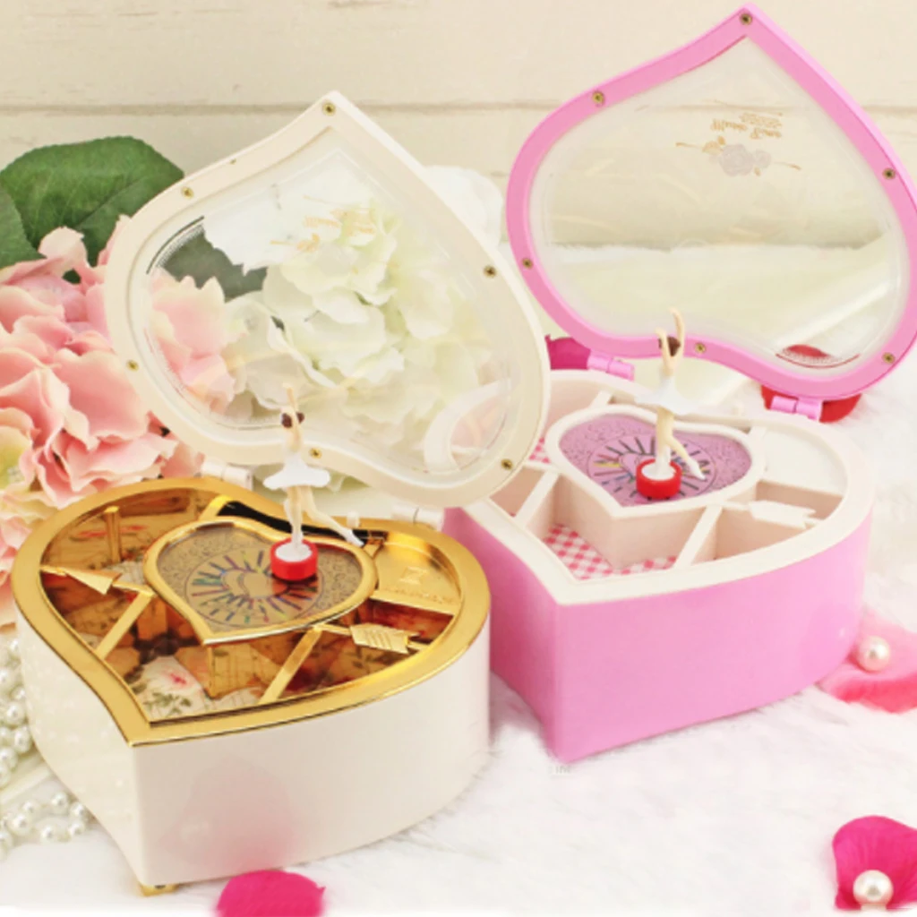 Музыкальная шкатулка в форме сердца для танцев балерины пластиковая украшений