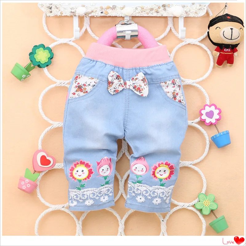 Штаны для маленьких девочек Новинка лета 2018 года Модная Джинсовая одежда до