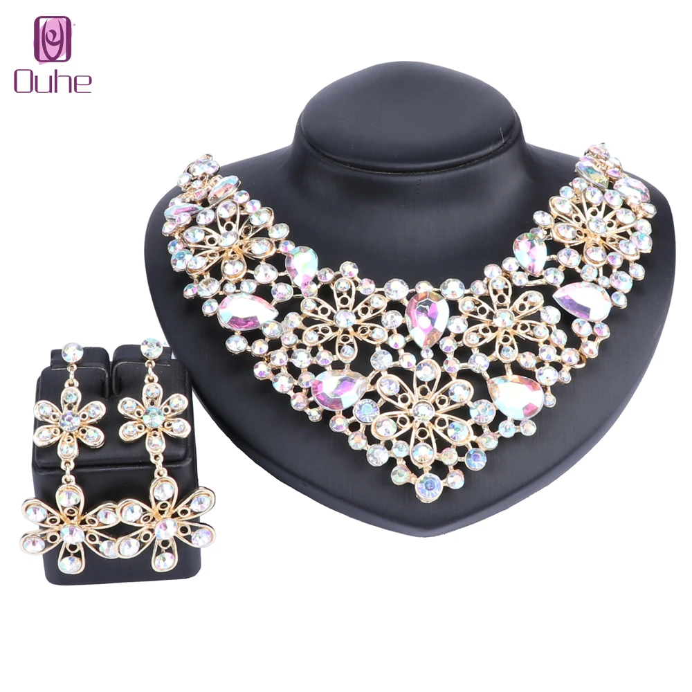 Женский ювелирный комплект из колье и серёг с цветком|necklace earring set|bridal jewelry setsfashion