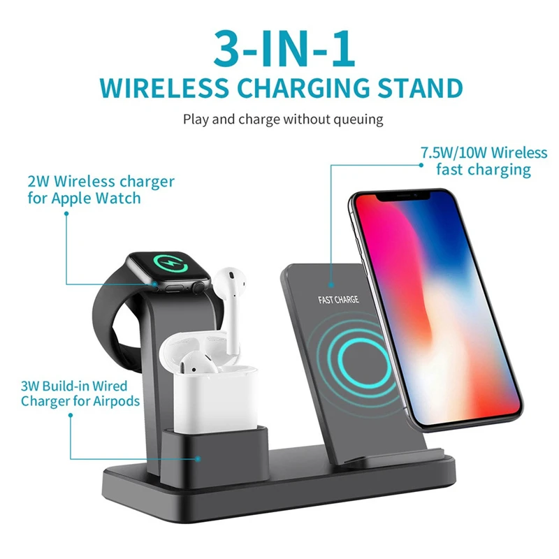 3 в 1 QI Беспроводное зарядное устройство подставка Док станция для Apple Watch 4 2 Airpods
