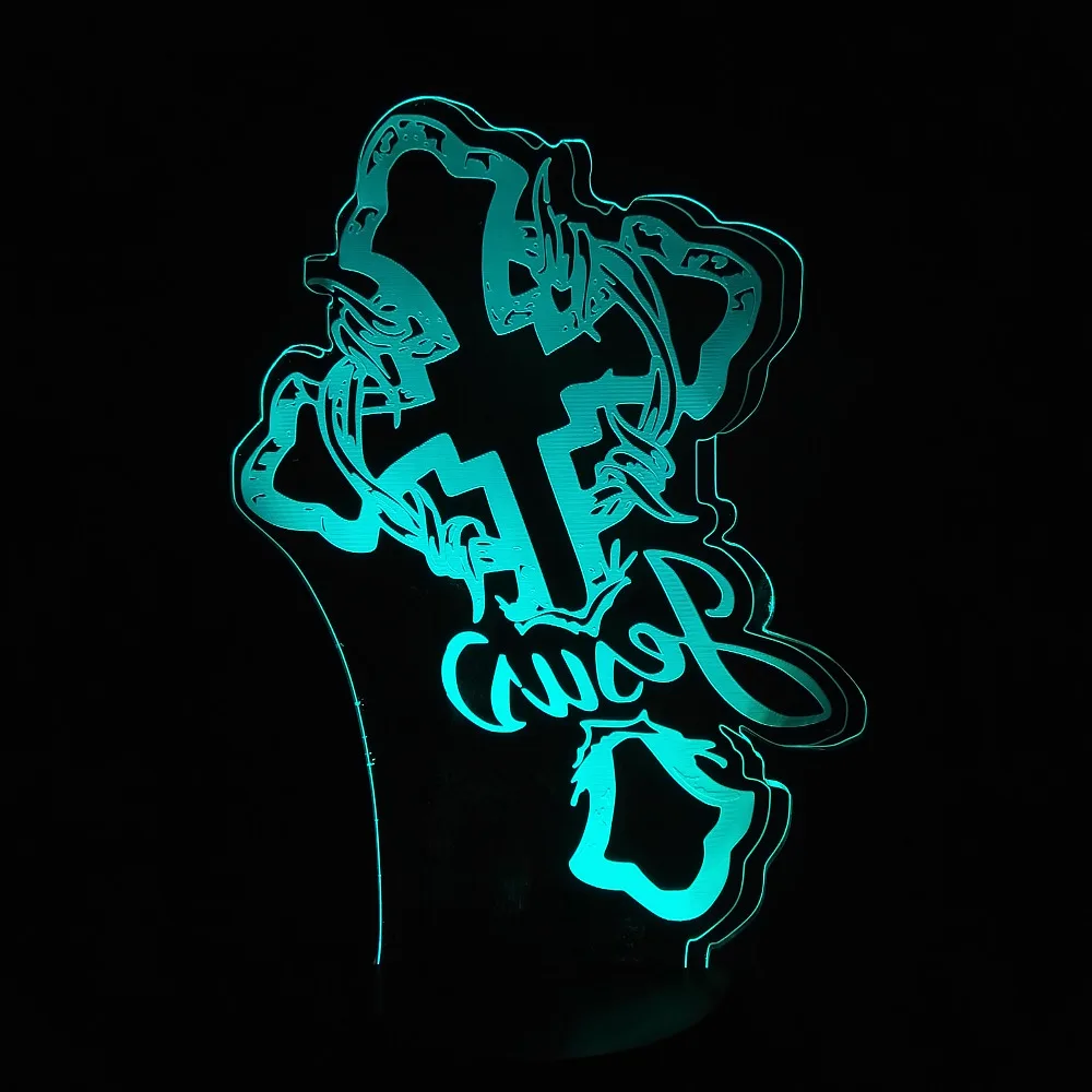 3D стильный Крест Иисуса Ночник LED USB 7 цветов Изменение Иллюзия настольная лампа