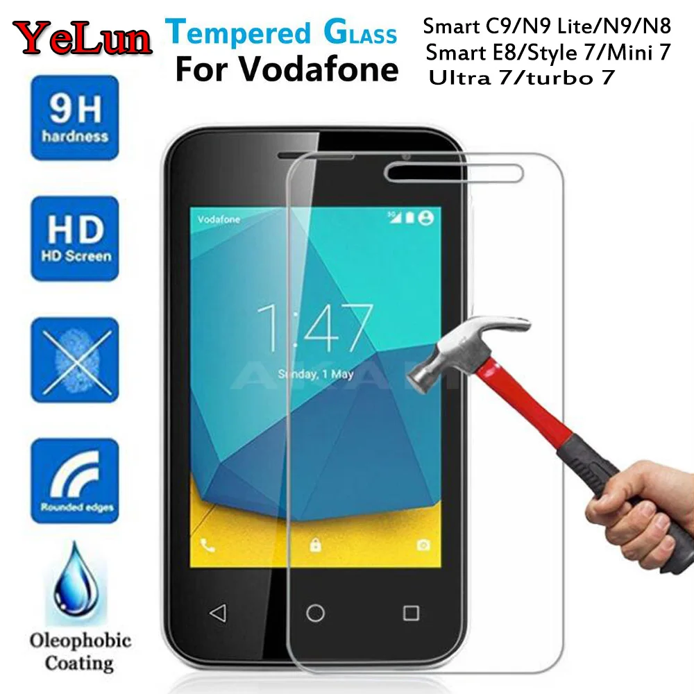 YeLun закаленное стекло для Vodafone Smart C9/N9 Lite/N9/N8/E8/Style 7/Mini 7/Ultra 7/turbo 7 Защита экрана 9H