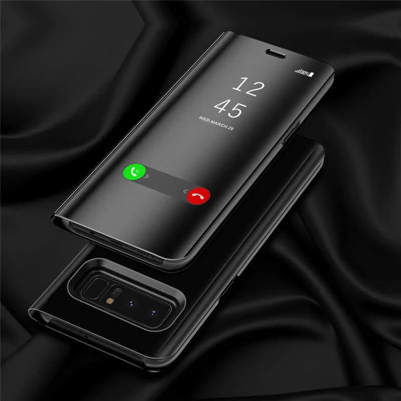 Прозрачный зеркальный флип-чехол с окошком для samsung Galaxy S9 S8 Plus S7 S6 Edge, умный чехол-подставка с чипом для samsung Note 8 9 Note 5