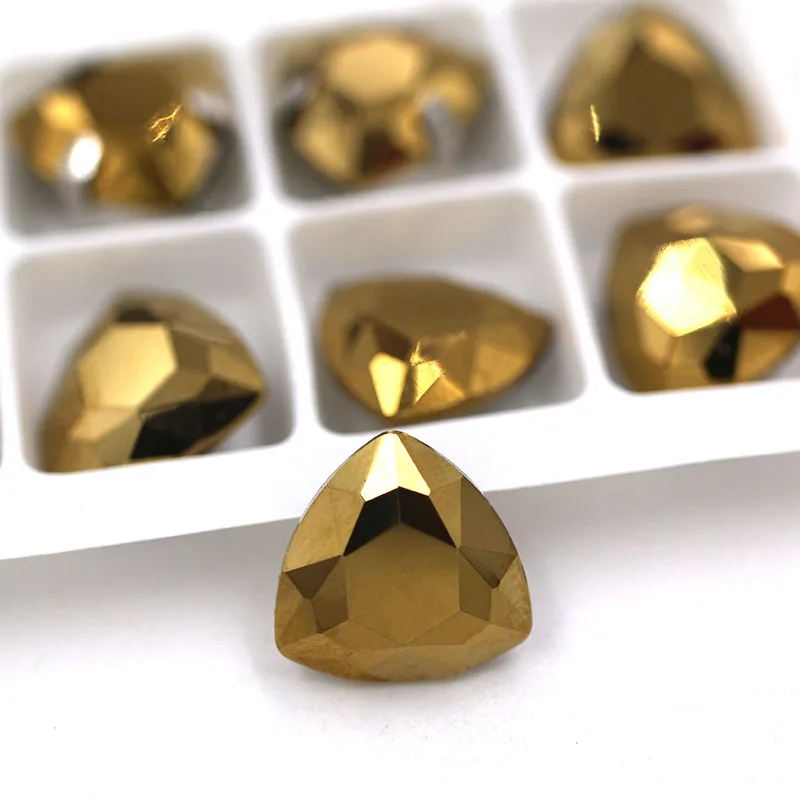 Metallic gold Новое поступление остроконечные Клей На Стразы высокое качество стекло crysyal Толстая Треугольная Форма Стразы diy аксессуары для одежды - Цвет: Metallic gold