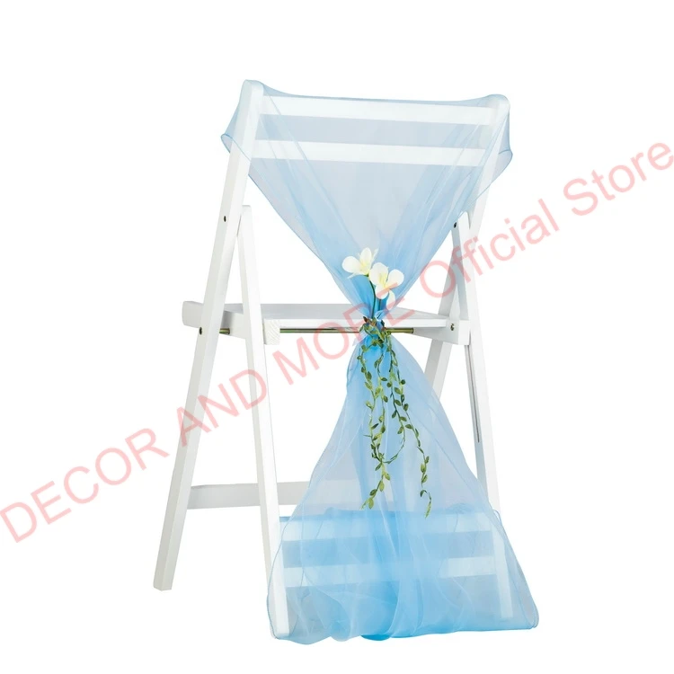 50PCS Party Hotel Wedding Chair Sashes For Outdoor Folding Gold Blue White Organza Cap With Flower Decor Ties |