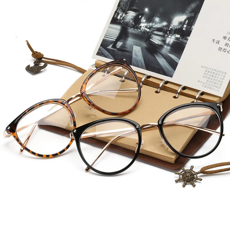 COOLSIR Retro Metal Frame Eyeglasses Oversized Clear Lens Glasses Men Women Transparent Optical Cat Eye Glasses Frames Spectacle