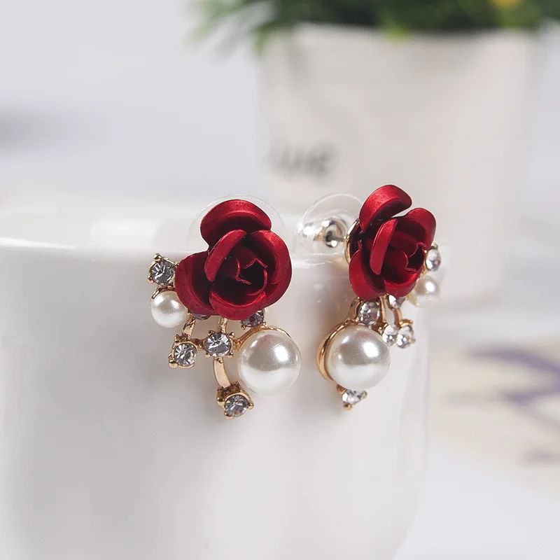 Леди Роза Серьги-гвоздики жемчуг горный хрусталь Для женщин шпильки ювелирные