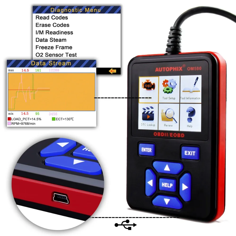 2019 OBD2 Автомобильный сканер Автосканер Autophix OM580 мульти функциональный ODB EOBD