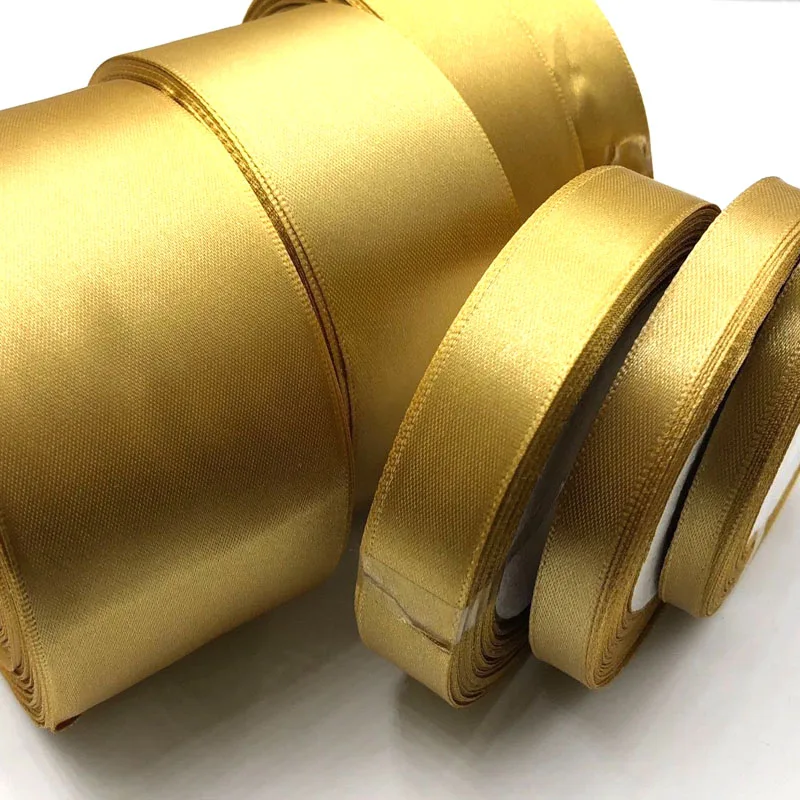 25 Yards 6mm-50mm Gold Silk Satin Ribbon Wedding Party Decoration Gift Wrapping Christmas New Year Sewing Fabric Ribbon 104