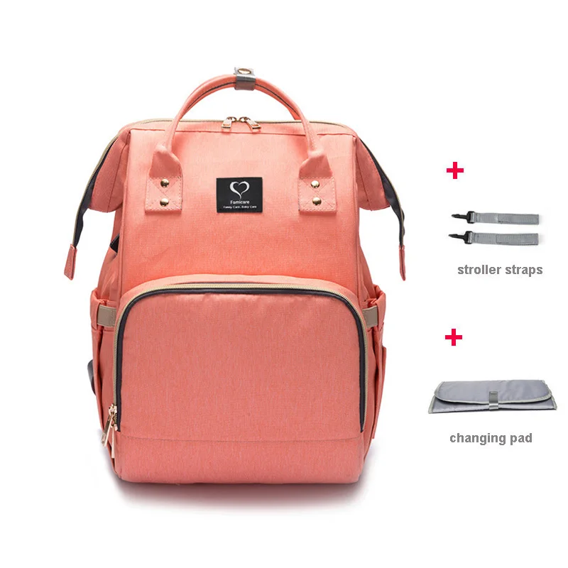 orange pink Рюкзак для мамы Подгузник сумка наушники USB Joggle подгузник сумка водонепроницаемый для беременных дорожный рюкзак дизайнерская сумка для ухода за ребенком сумка для детской коляски сумка женская большая - Цвет: orange pink