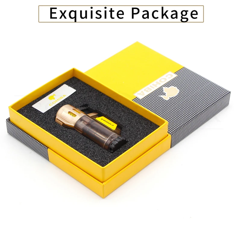 COHIBA гаджеты для мужчин прозрачная Бутановая газовая зажигалка Winproof 3 струйная Зажигалка факела сигарета курительные зажигалки для сигар