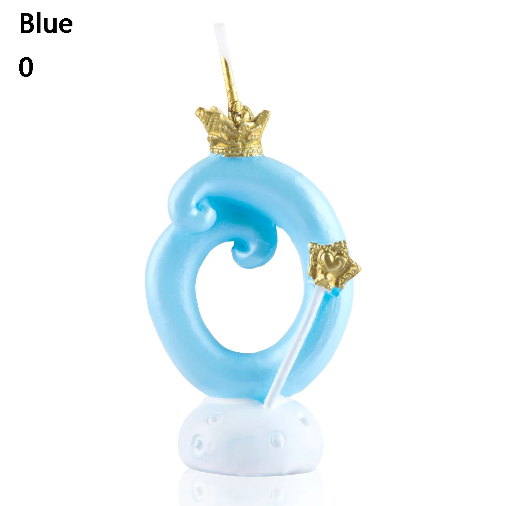 Blue-0with box 1 шт. розовая Корона 0-9 цифровой номер торт свечи Топпер для торта «С Днем Рождения» вечерние украшения для детей свадебные принадлежности - Цвет: Blue-0with box
