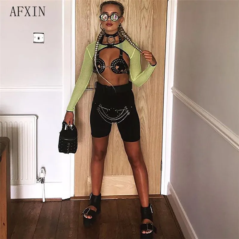 Женский неоново зеленый сетчатый укороченный топ сексуальная прозрачная