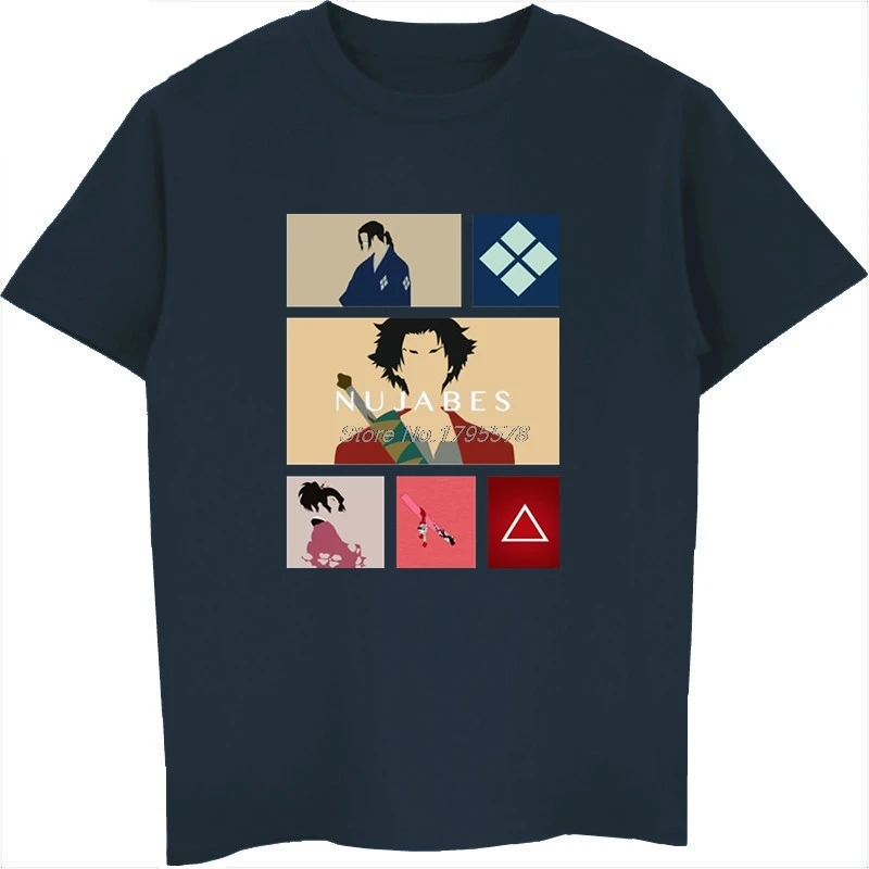 Samurai Champloo, аниме, Мужская футболка с коротким рукавом, модная новая хлопковая Футболка с круглым вырезом, хип-хоп футболки, топы, Harajuku, уличная одежда - Цвет: Navy