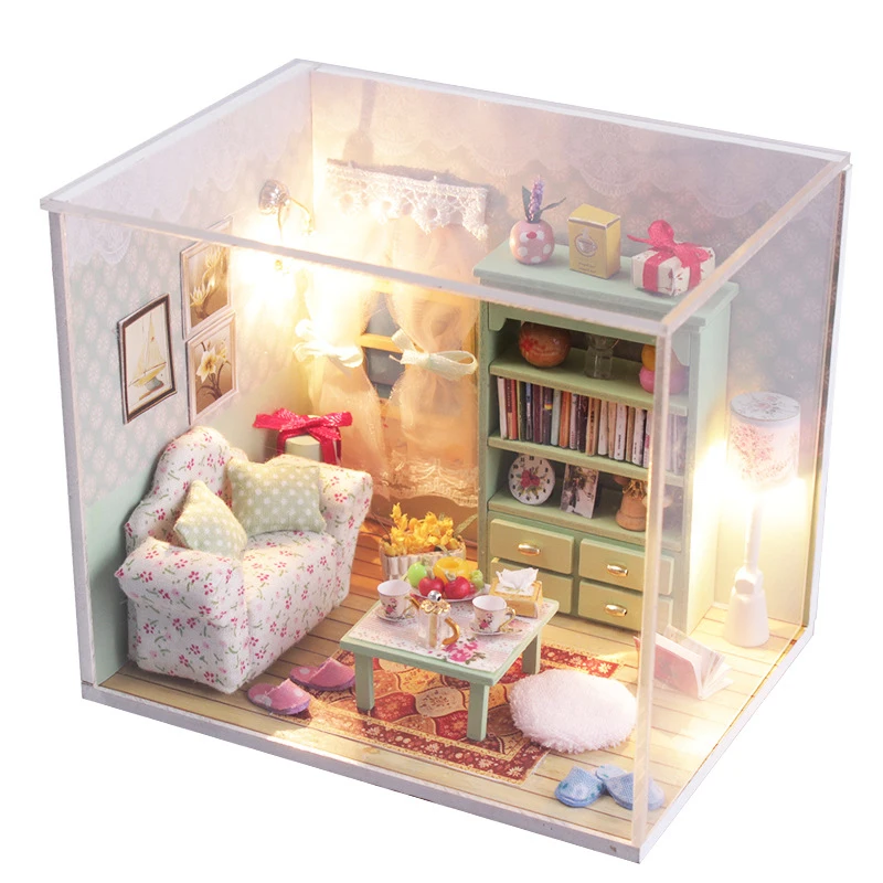 

DIY 3D Wood Doll House Mini Furnitures Dollhouse Wooden House Toys Children Birthday Gift Desk Crafts & Dust Cover 01 (S8