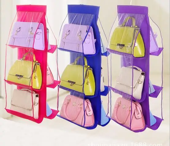 Beste Nieuwe Komen 6 Zakken Opknoping Opbergtas Purse Handtas Draagtas Organizer Closet Rack Hangers 4 Kleur