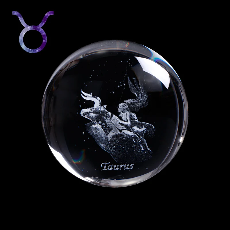 Taurus 60 мм 3D Знак зодиака звезда, кристаллический шар стекло с лазерной гравировкой Сфера кристалл ремесло Домашний Декор подарок на день рождения орнамент - Цвет: Taurus