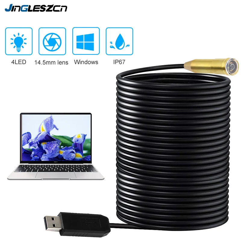 Эндоскоп 14,5 мм Объектив USB эндоскоп камера IP67 Водонепроницаемый 20 м/25 м змеиная трубка инспекционный бороскоп для пк Windows OS компьютер