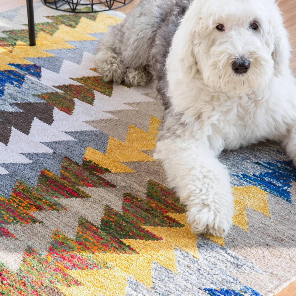 100% шерсть ковер килим Геометрическая Богемия индийский в клетку желтый синий