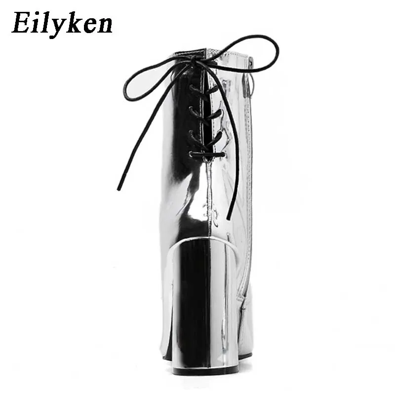 Eilyken/модные женские ботильоны из лакированной кожи серебристого цвета ботинки на