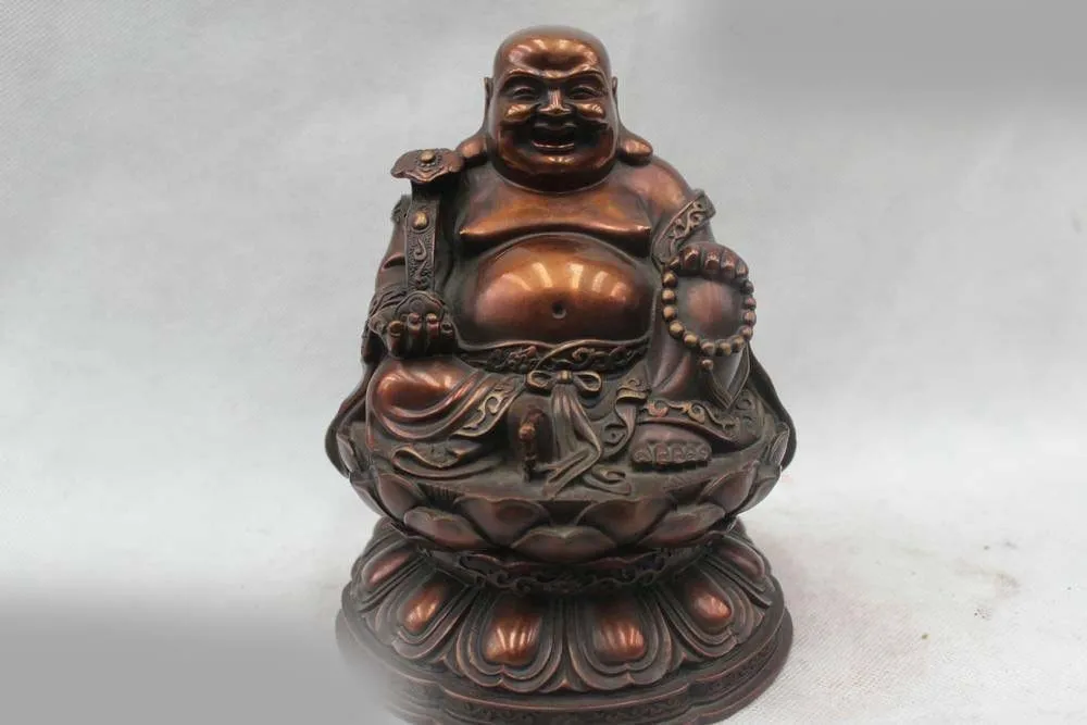 8 &quotКитайский буддийский латунный Дракон Yuanbao счастливый смех Ru Yi Maitreya статуя
