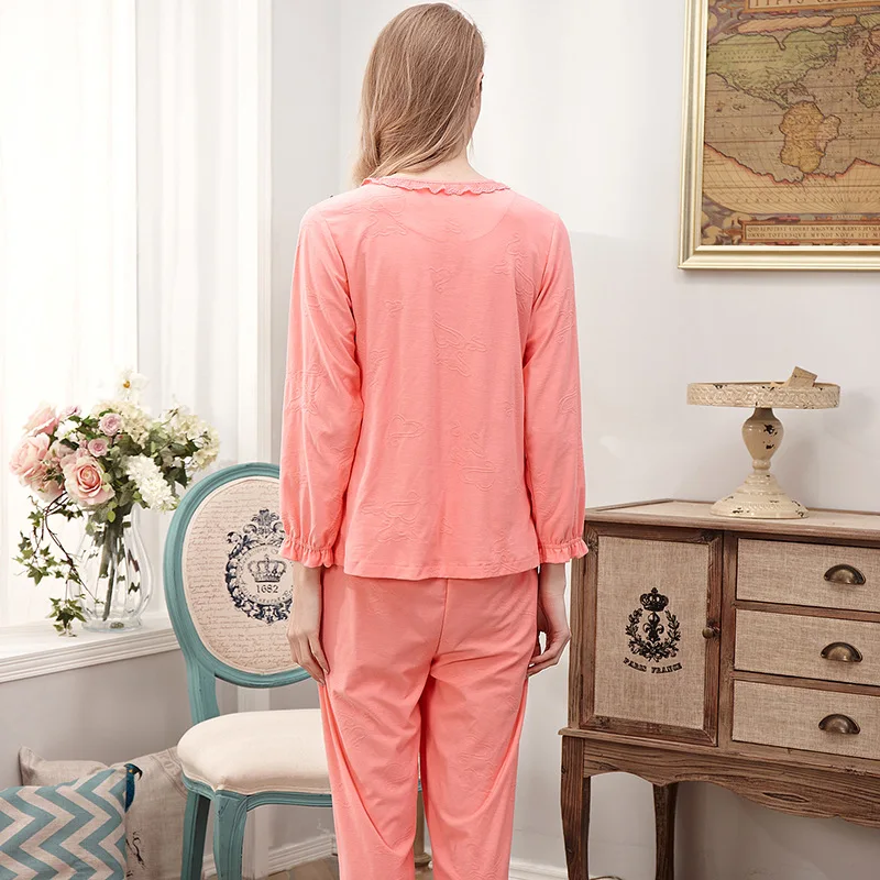 Весна Лето Осень Женские китайские атласные Cutton пижамы набор и брюки Дамская