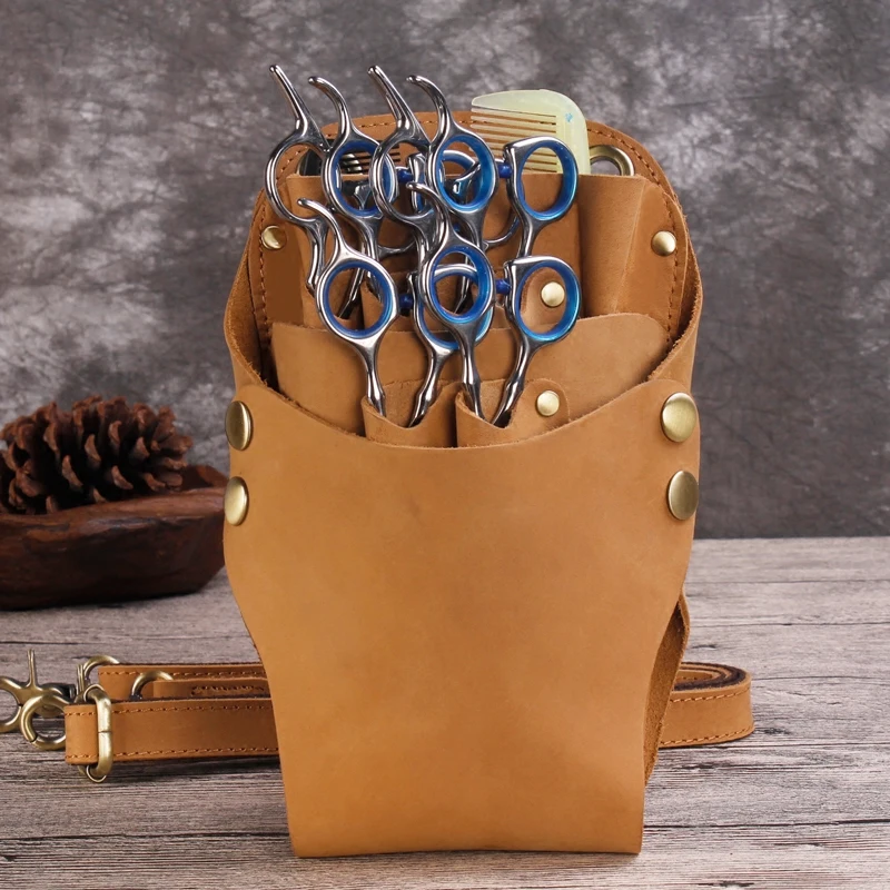 Men Crazy Horse Leather Hair Pet Beauty Scissor Crossbody Bag Fanny Waist Pack Handmade Genuine Messeneger Shoulder | Багаж и сумки