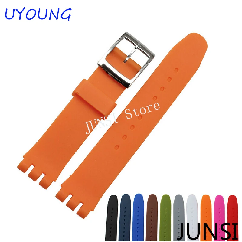 Качественный ремешок для часов Swatch 17mm19mm черный белый SUOB704 SUOW701 резиновый ремешка