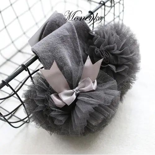 Gray With Gray Bow Хлопковые носки-пачки с кружевным сатиновым бантом для маленьких девочек, детские гольфы, носки принцессы с оборками для малышей 0-4 лет - Цвет: Gray With Gray Bow