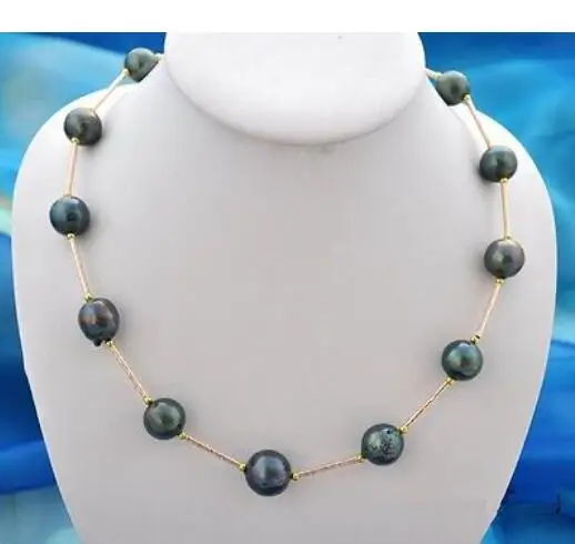 

Beautiful 18" NATURAL 10-11 MM SOUTH SEA BLACK Pearl Necklace Yellow Clasp